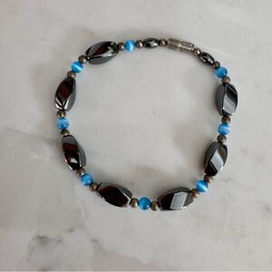 Black Hematite & Blue Beaded Bracelet Screw Clasp Bead Bracelet